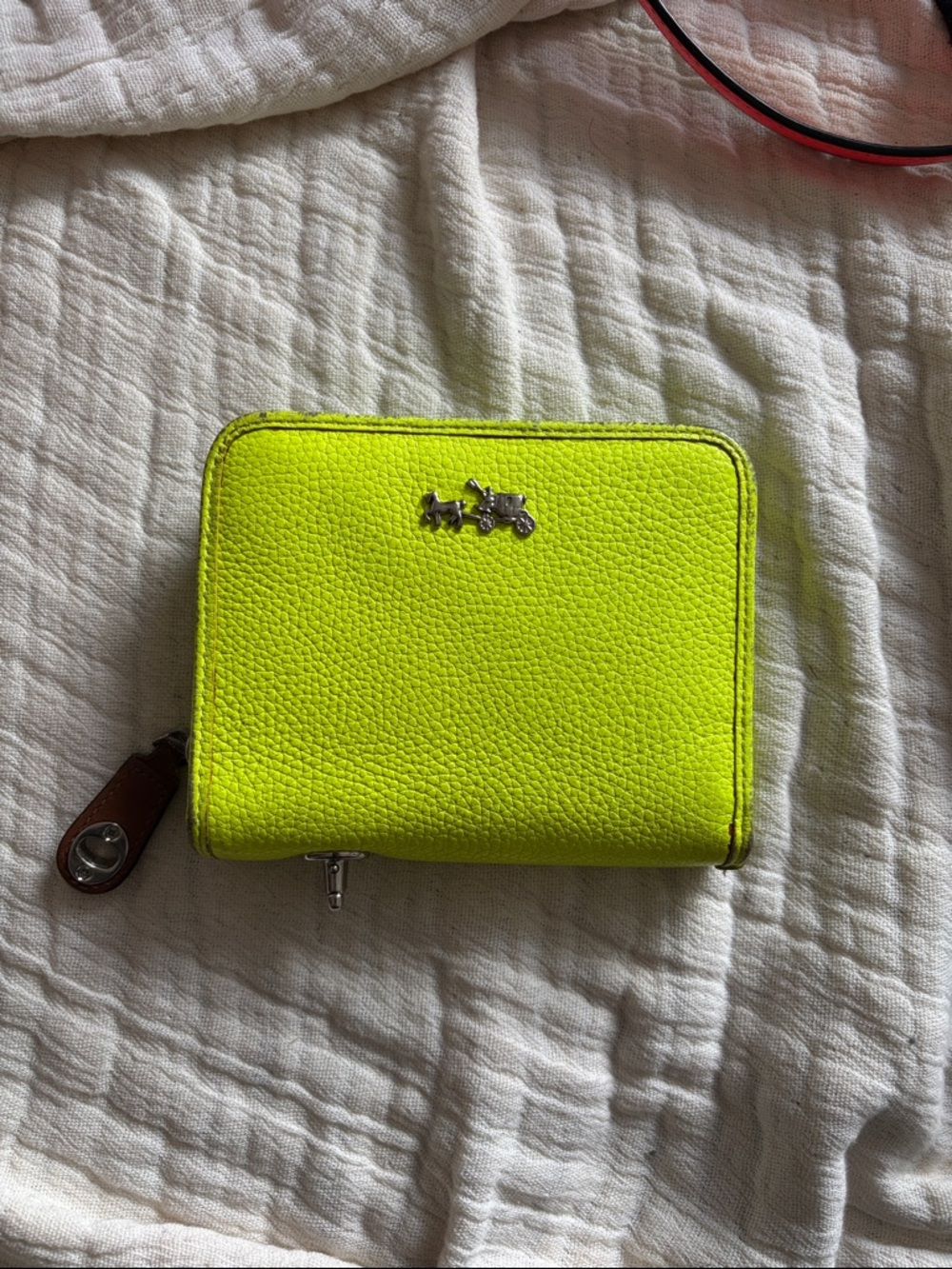 Coach Neon Lime Green Pebbled Zip Wallet